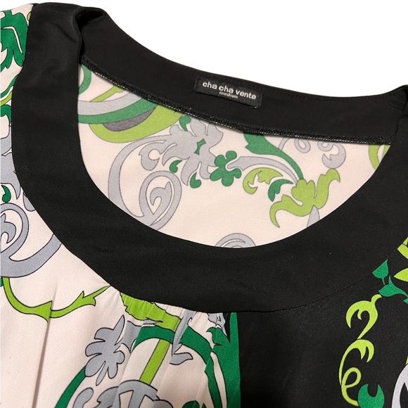 Like NEW ladies Dress top MEDIUM CHA CHA VENTE GREEN WHITE BLACK *MUST SEE* - Picture 3 of 8